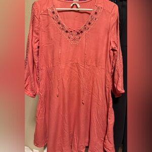 Embroidered Coral Women's Tunic Top